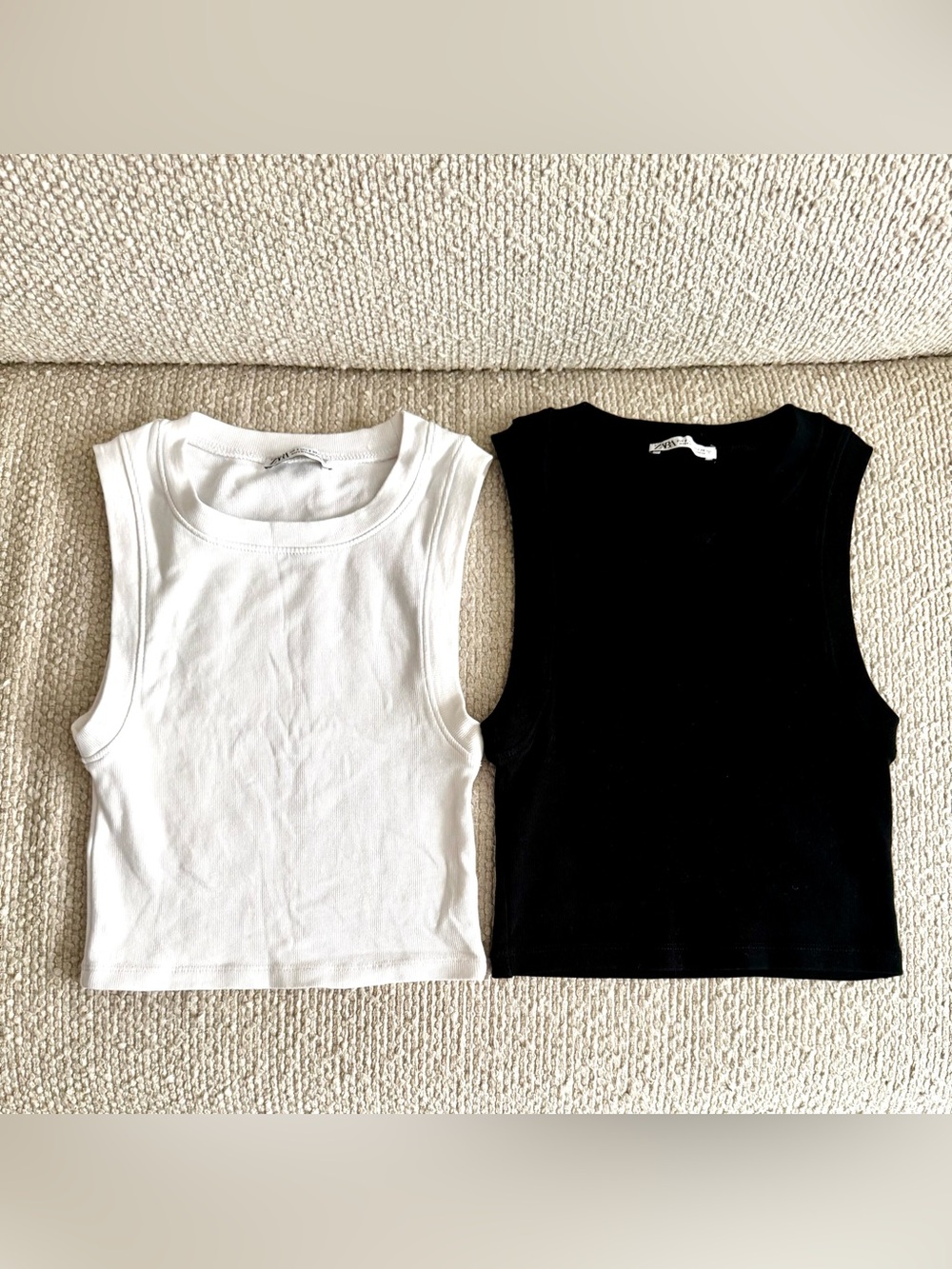 ZARA Bundle of 2 Cropped Ribbed Sleeveless Muscle Tops. Like new.